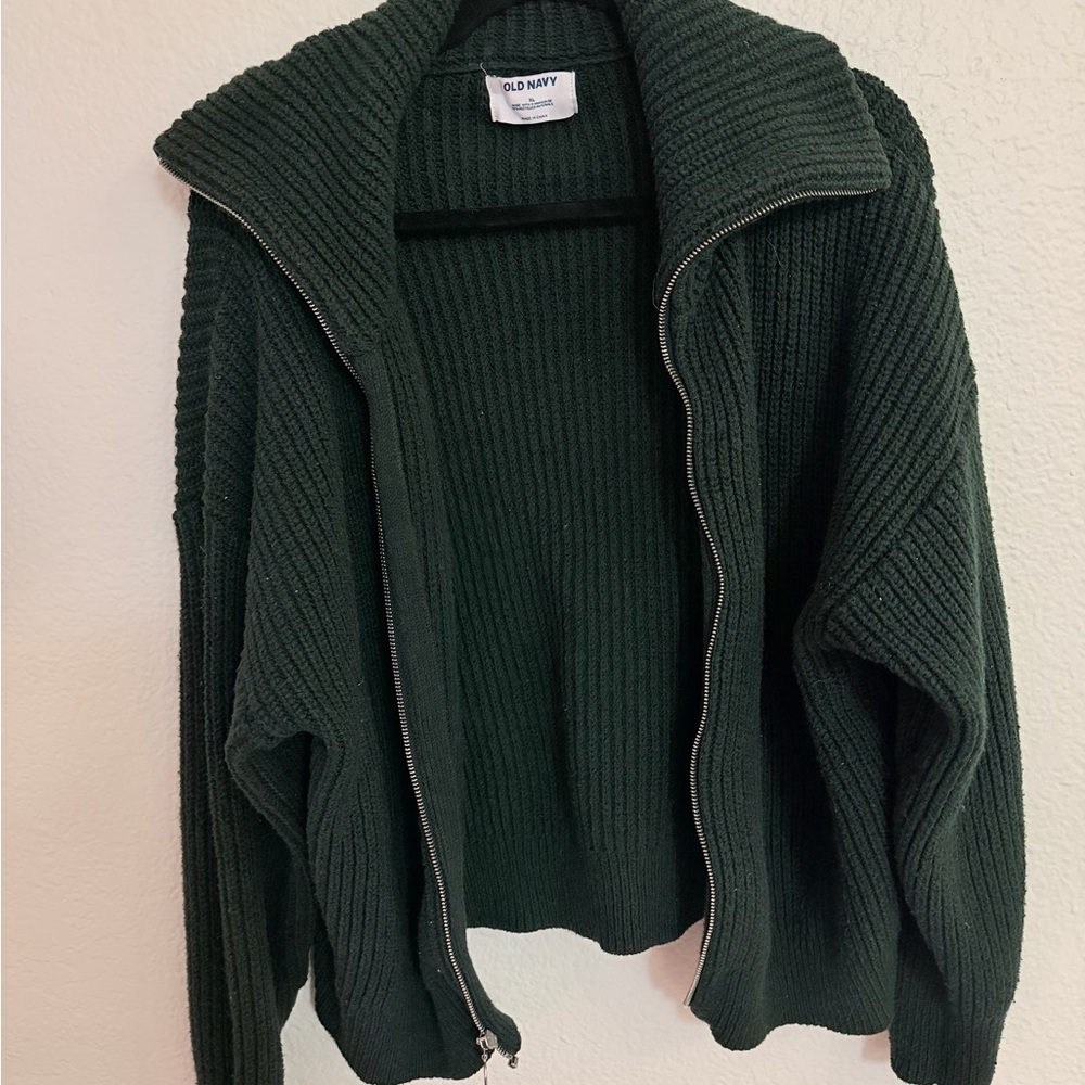 Old Navy Forest Green Ribbed Knit Zip Cardigan
